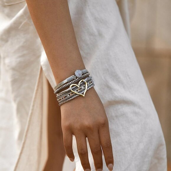 Leopard Leather Wrap Bracelet Women Boho Multi-Layer Pearl Crystal Jewelry - Picture 2 of 7